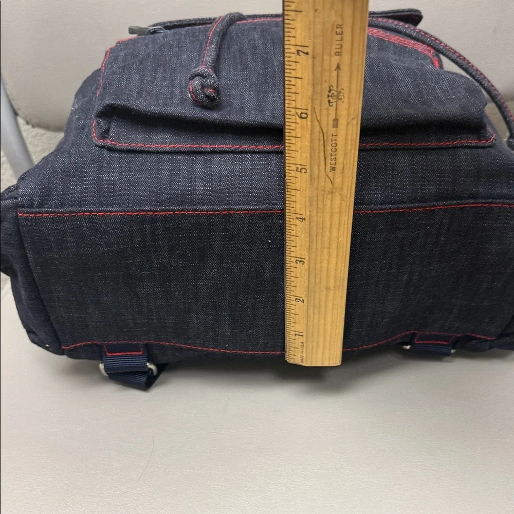Vintage Relic Denim Backpack with Red Stitching and Matching Pouch